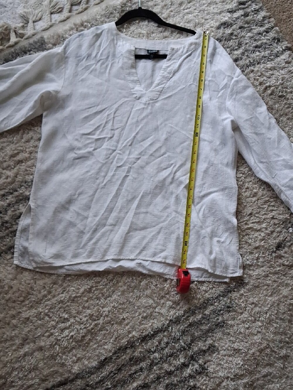 Eileen Fisher Ivory Linen V-Neck Tunic Top - Picture 6 of 8